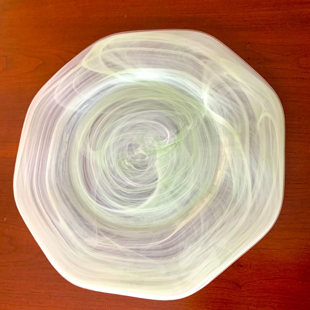 Light green handblown colored glass octagonal shaped 33 cm large serving plate